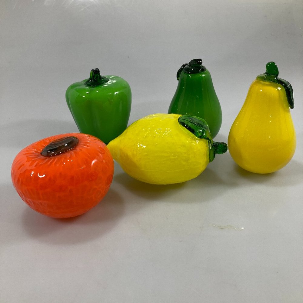 Lot of 5 Murano Style Glass Fruits & Vegs